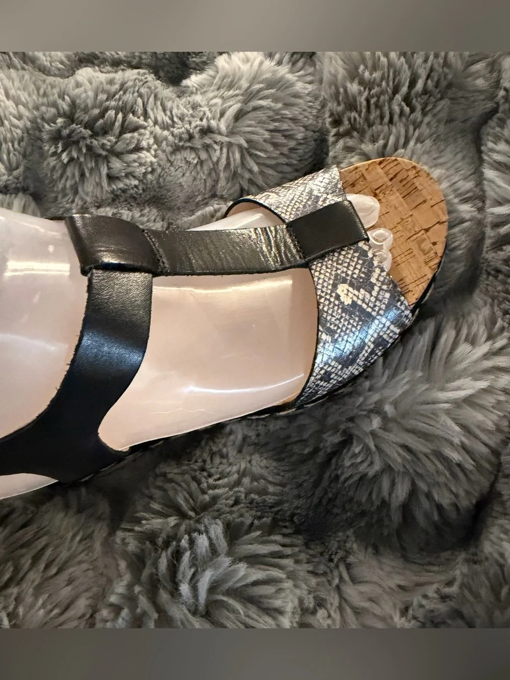 PIKOLINOS Black Strappy Wedge Sandals with Snakeskin Toe size EU40 US9/9.5 NIB
